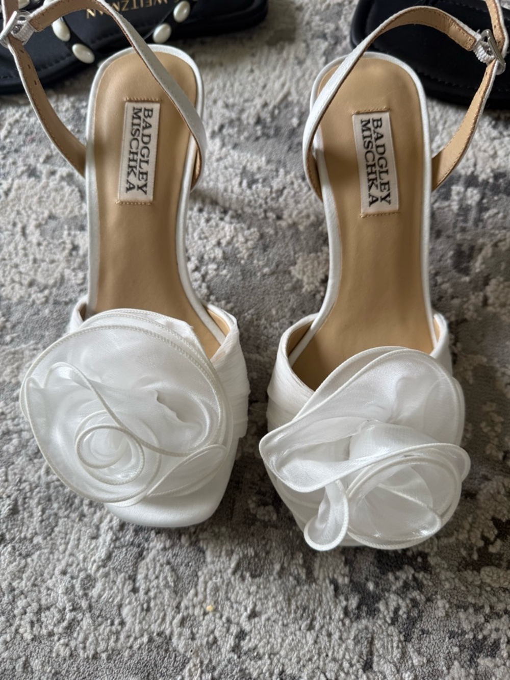 Badgley Mischka White Floral Open-Toe Slingback Heels